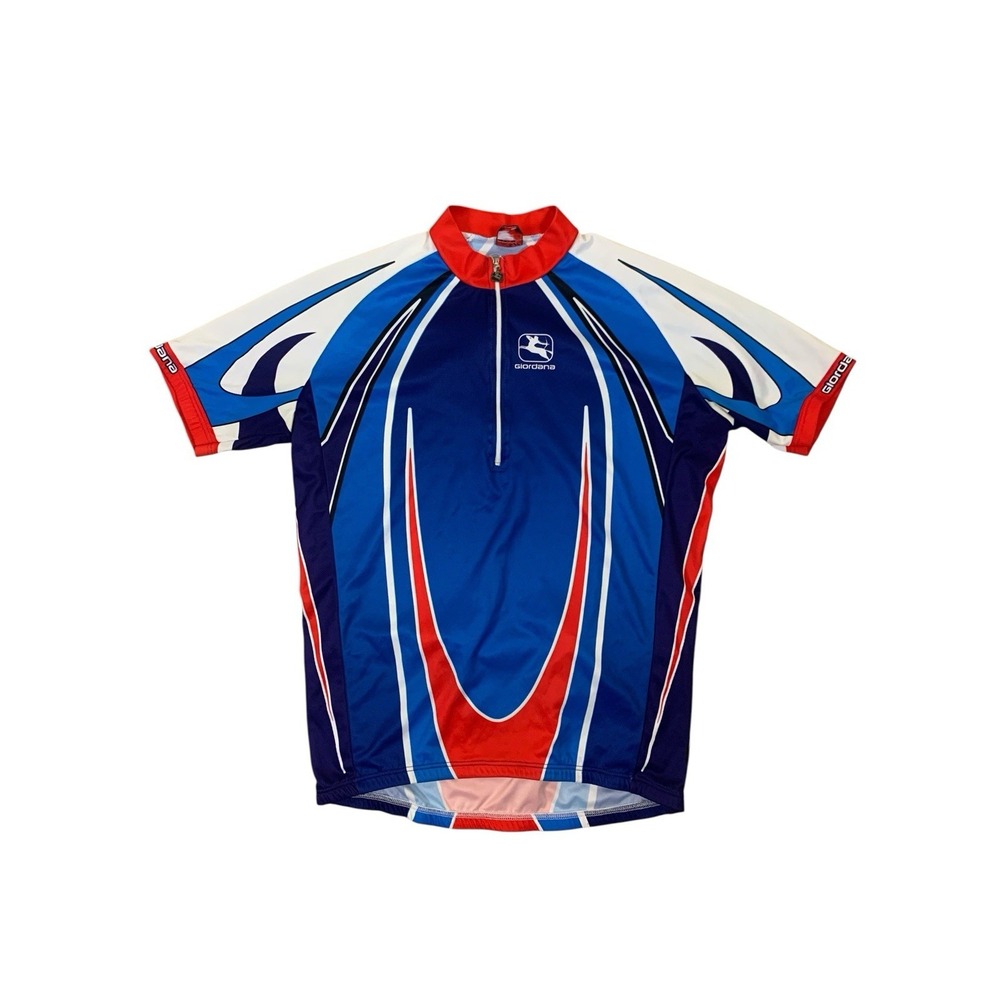 Giordana Italy Blue Red Cycling Jersey Half Zip Performance Bike Top XL